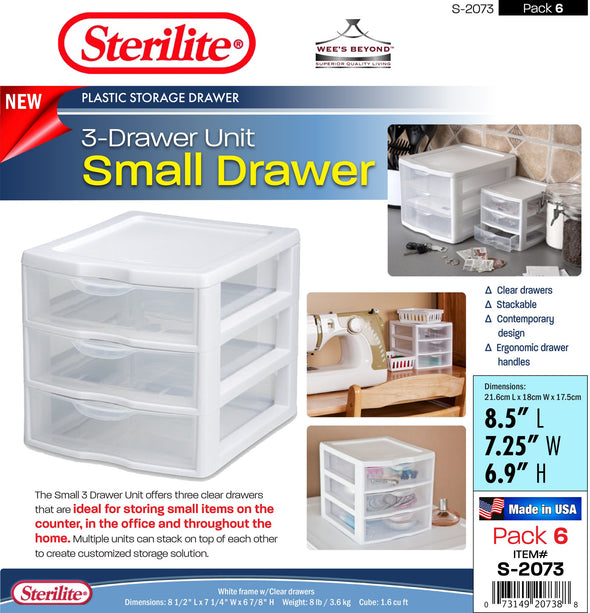 #S-2073 Sterilite Plastic Small 3 Drawer Unit (case pack 6 pcs)
