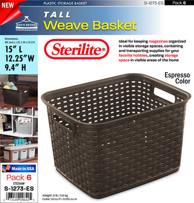 #S-1273-ES Sterilite Plastic Tall Weave Basket- Espresso (case pack 6 pcs)