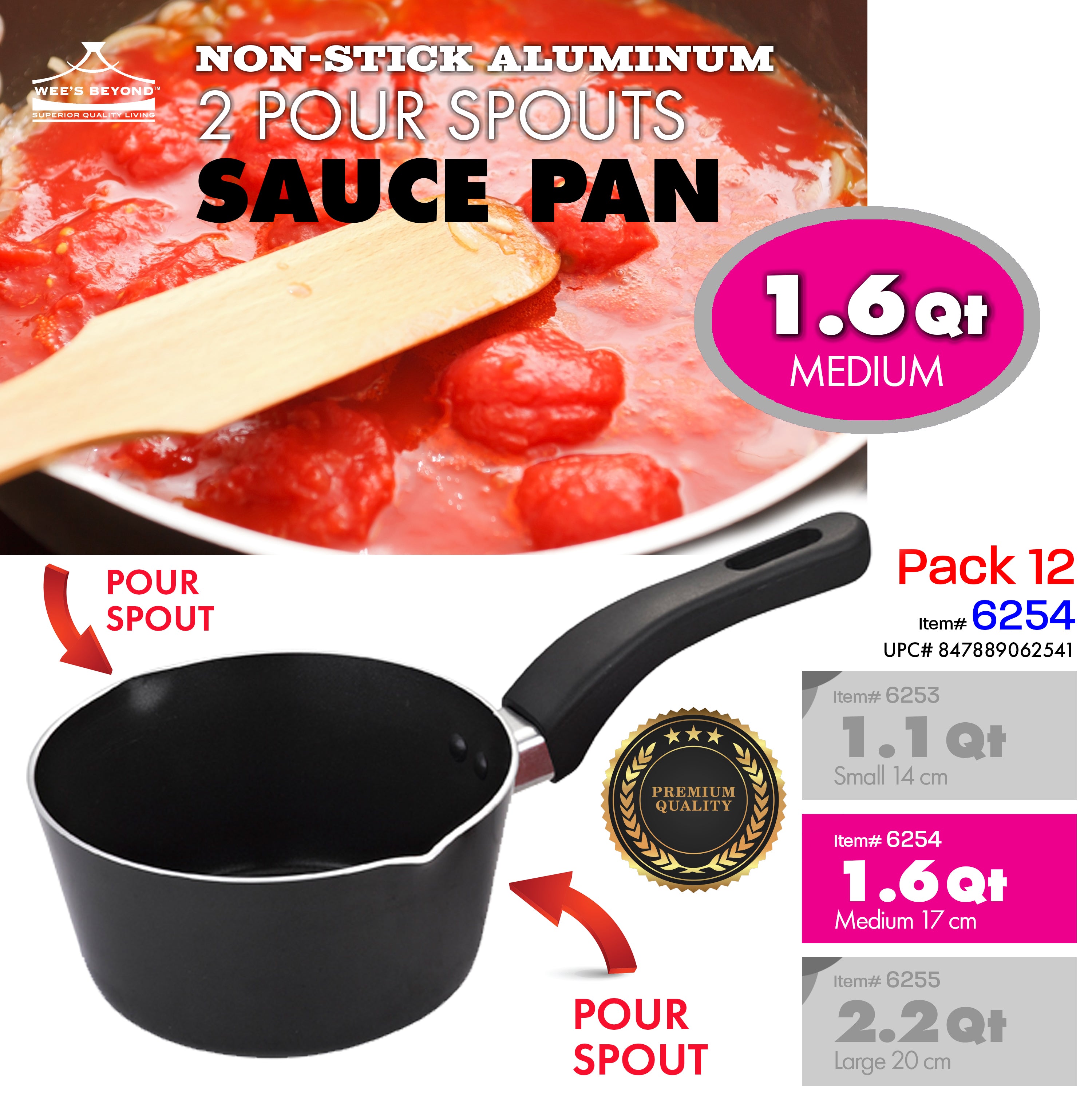 6254 Non-Stick Sauce Pan with Two Pour Spouts 1.6 Qt (case pack 12 pc –  WEE'S BEYOND WHOLESALE