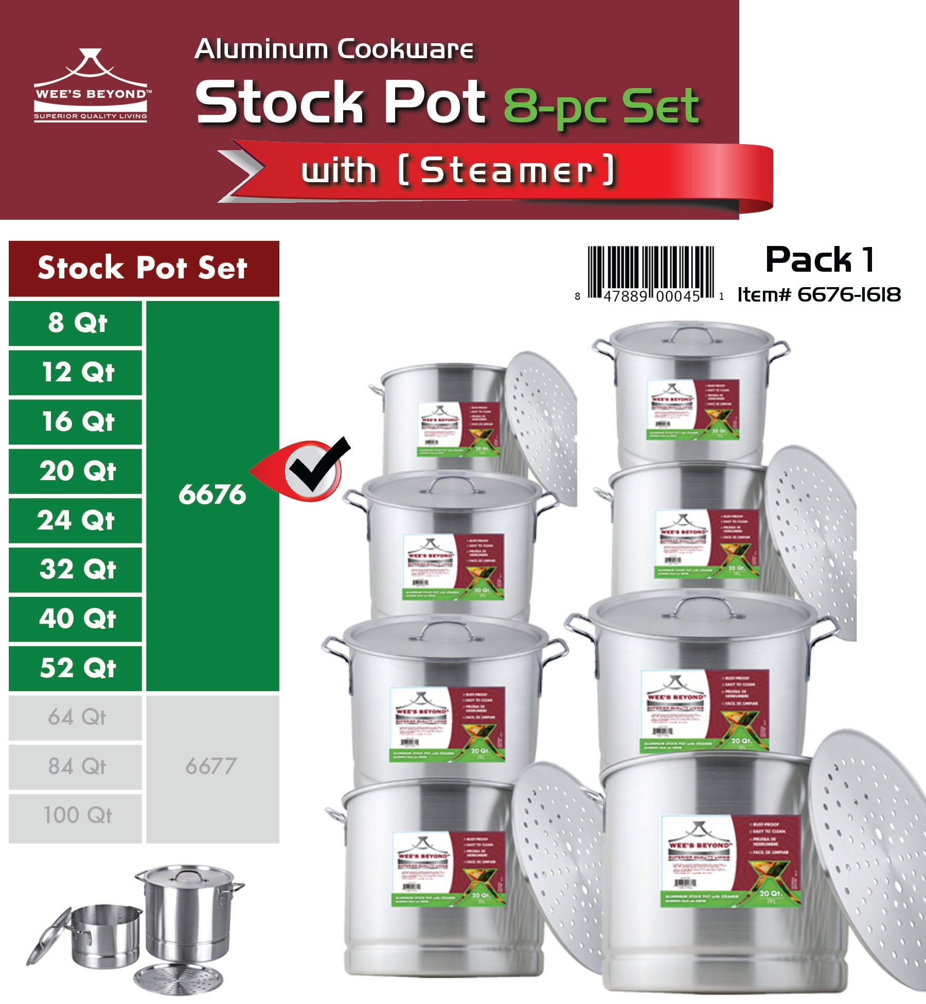 6676 Aluminum Steamer Stock Pot Set of 8 (case pack 1 set) – WEE'S