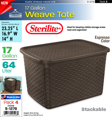 #S-1278 Sterilite Plastic 17 Gallon Weave Tote (case pack 4 pcs)