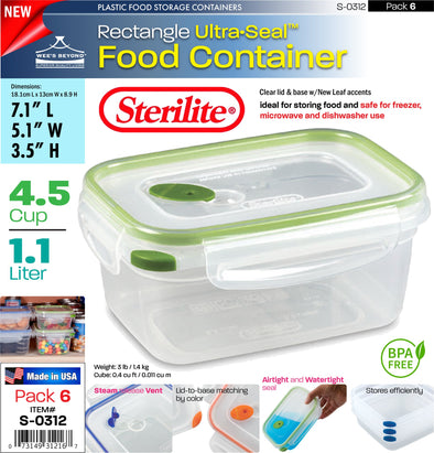 #S-0312 Sterilite Plastic Ultra¥Sealª 4.5 Cup Rectangle (case pack 6 pcs)