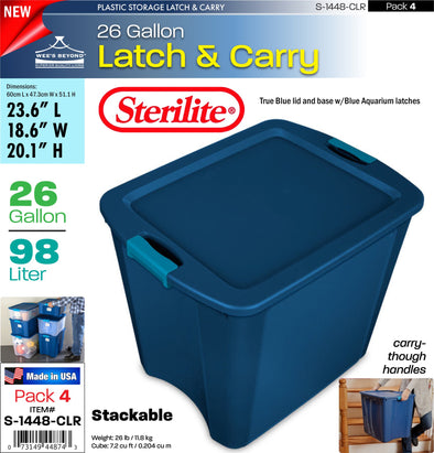 #S-1448-BLU Sterilite Plastic 28 Gallon Latch & Carry - Blue (case pack 6 pcs)
