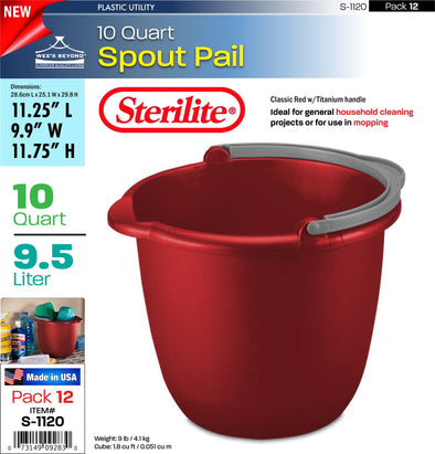#S-1120 Sterilite Plastic 10 Quart Spout Pail Red (case pack 12 pcs)