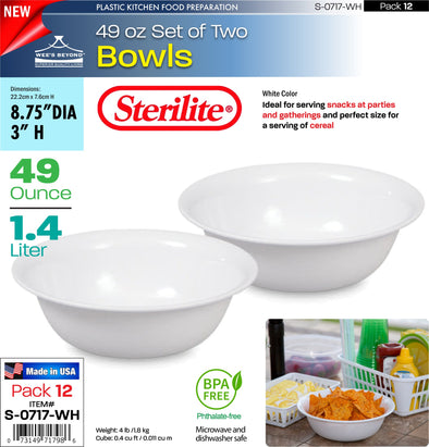 #S-0717-WH Sterilite Plastic Set of Two 49 Ounce Bowls (case pack 12 pcs)