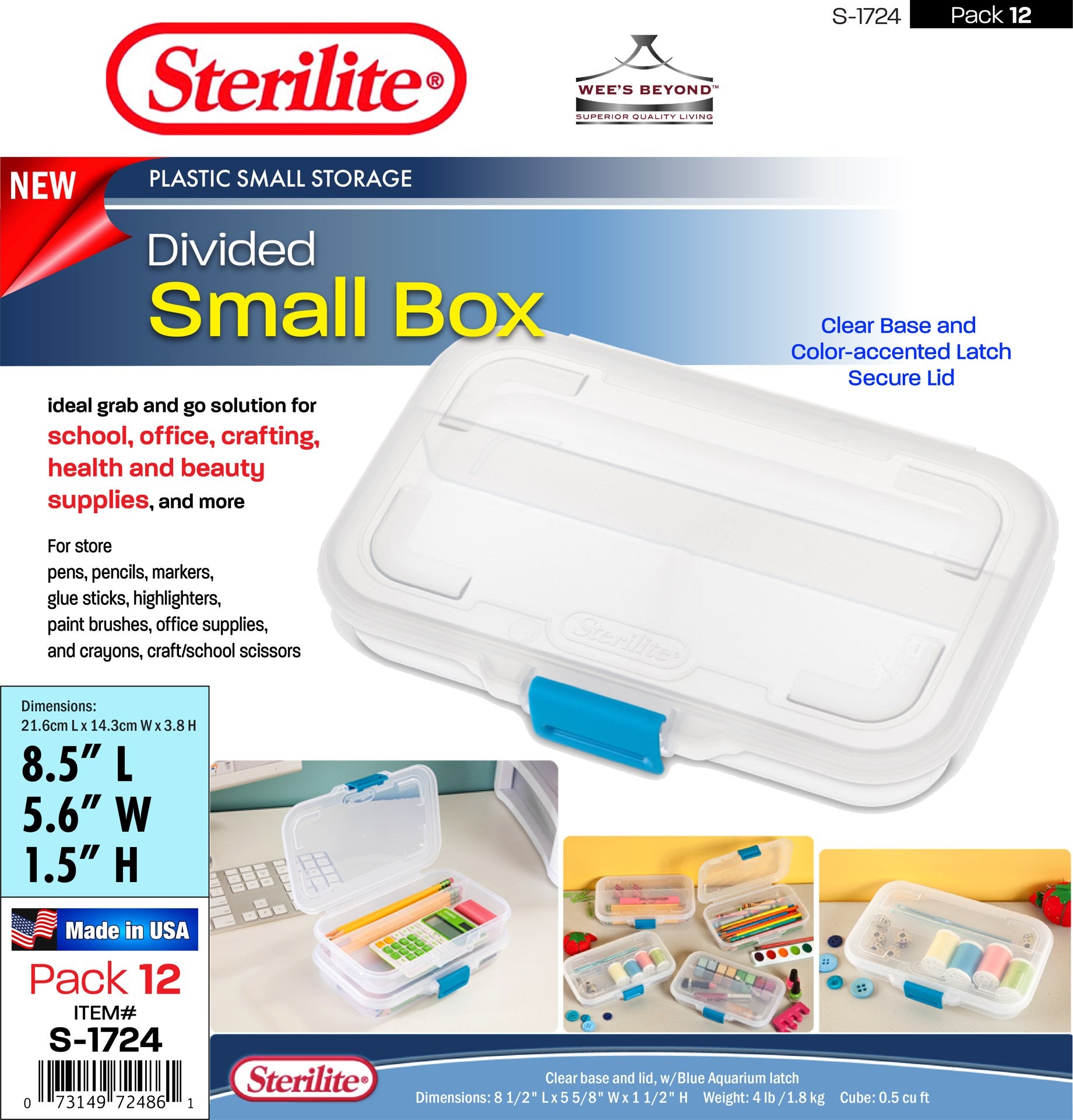 Sterilite Clear Divided Latch Box