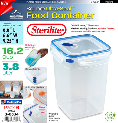 #S-0334 Sterilite Plastic Ultra¥Sealª 16.2 Cup Square (case pack 6 pcs)