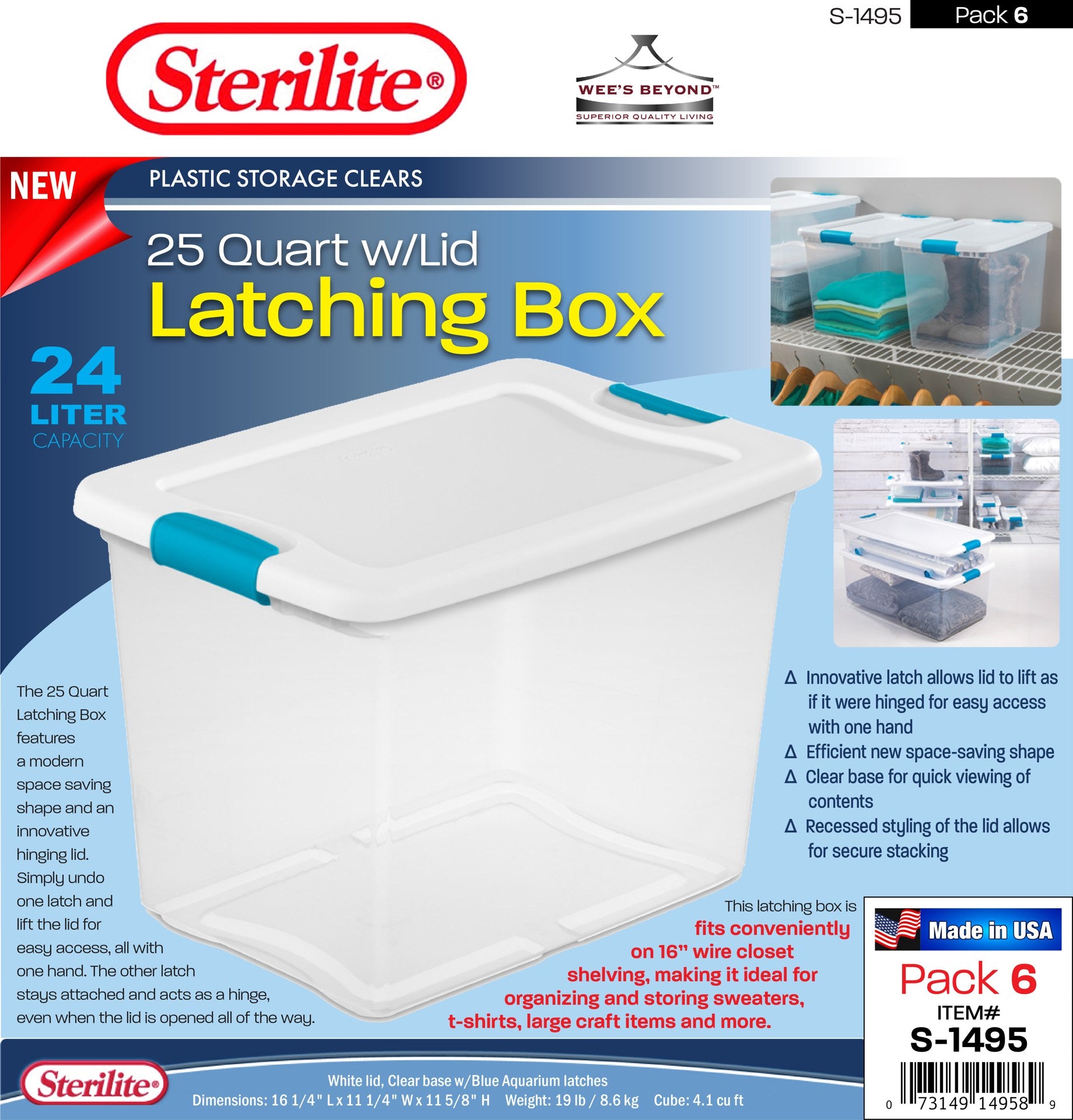 S-1495 Sterilite Plastic Clear 25 Qt Latching Box w/Lid (case pack