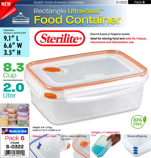 #S-0322 Sterilite Plastic Ultra¥Sealª 8.3 Cup Rectangle (case pack 6 pcs)