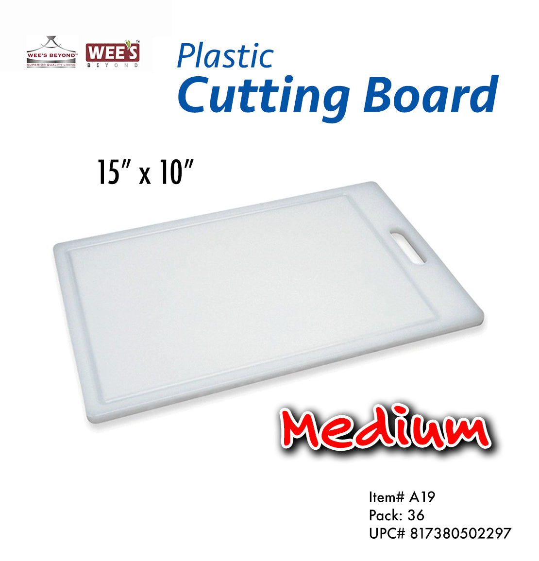 A19-50229 Medium Plastic Cutting Board 15x10 (case pack 36 pcs