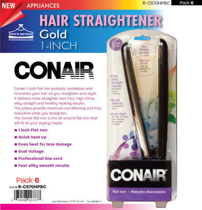 #R-CS70HPBC Conair 1-inch Gold Hair Straightener (case pack 6 pcs)