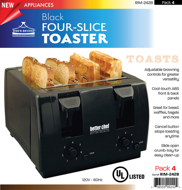#RIM-242B Four-slice Toaster - Black (case pack 4 pcs)
