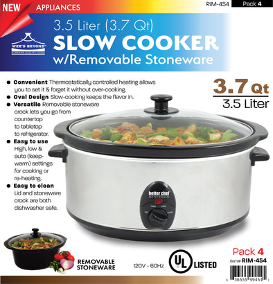 #RIM-454 Slow Cooker w/Removable Stoneware 3.5 Liter/3.7 Qt (case pack 4 pcs)