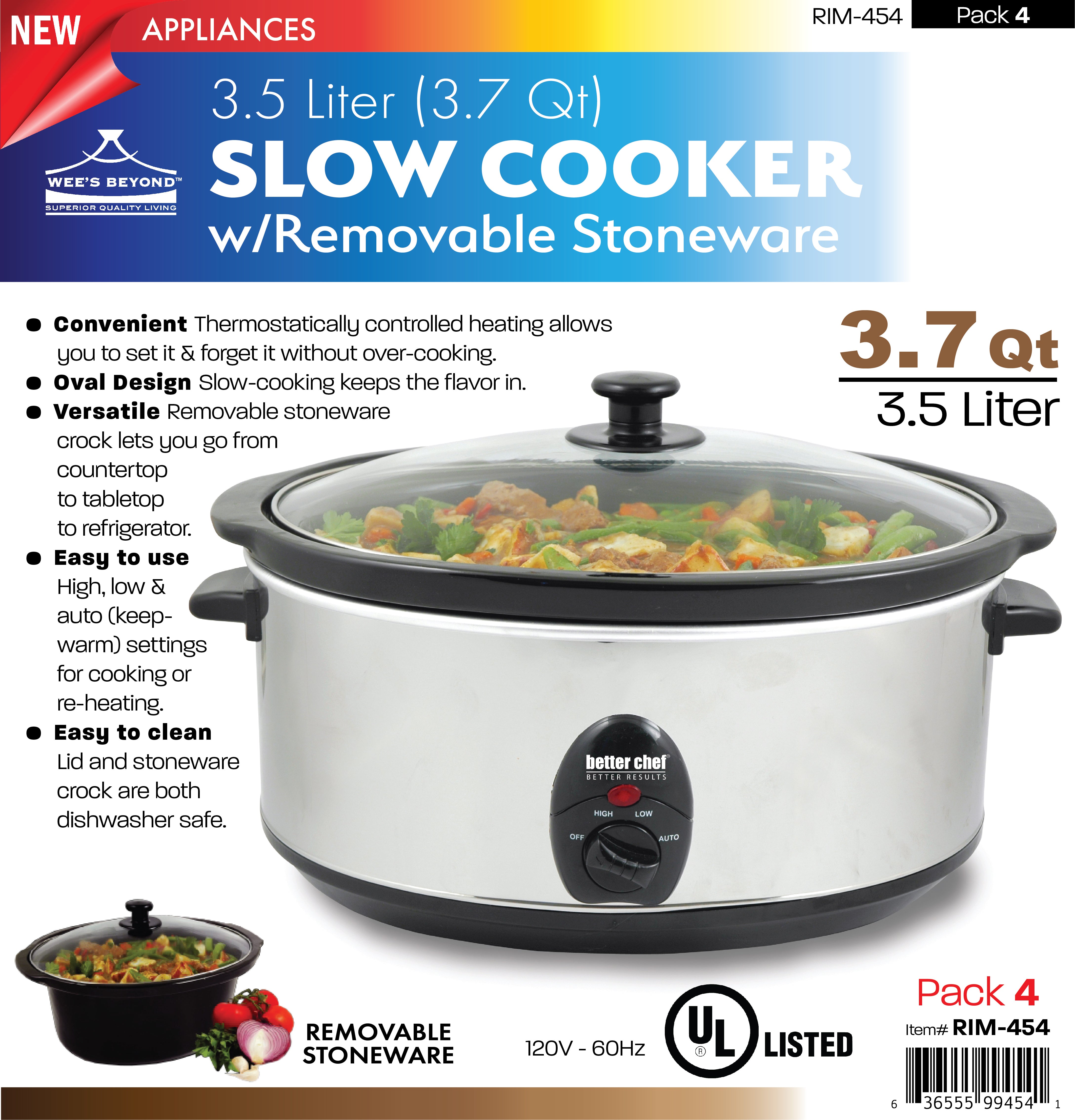 Better Chef 4 Quart Oval Slow Cooker with Removable Stoneware Crock in Stainless Steel