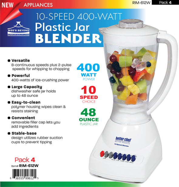 #RIM-612W 10-Speed 400-Watt Plastic Jar Blender (case pack 4 pcs)