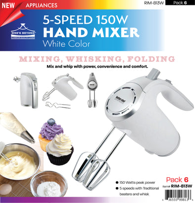 #RIM-813W 5-Speed 150W Hand Mixer - White (case pack 6 pcs)