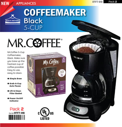 #RTF7-RB Mr. Coffee 5-cup Black Coffeemaker (case pack 2 pcs)