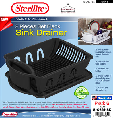 #S-0621-BK Sterilite Plastic 2 Pcs Drainer Sink Set - Black (case pack 6 pcs)