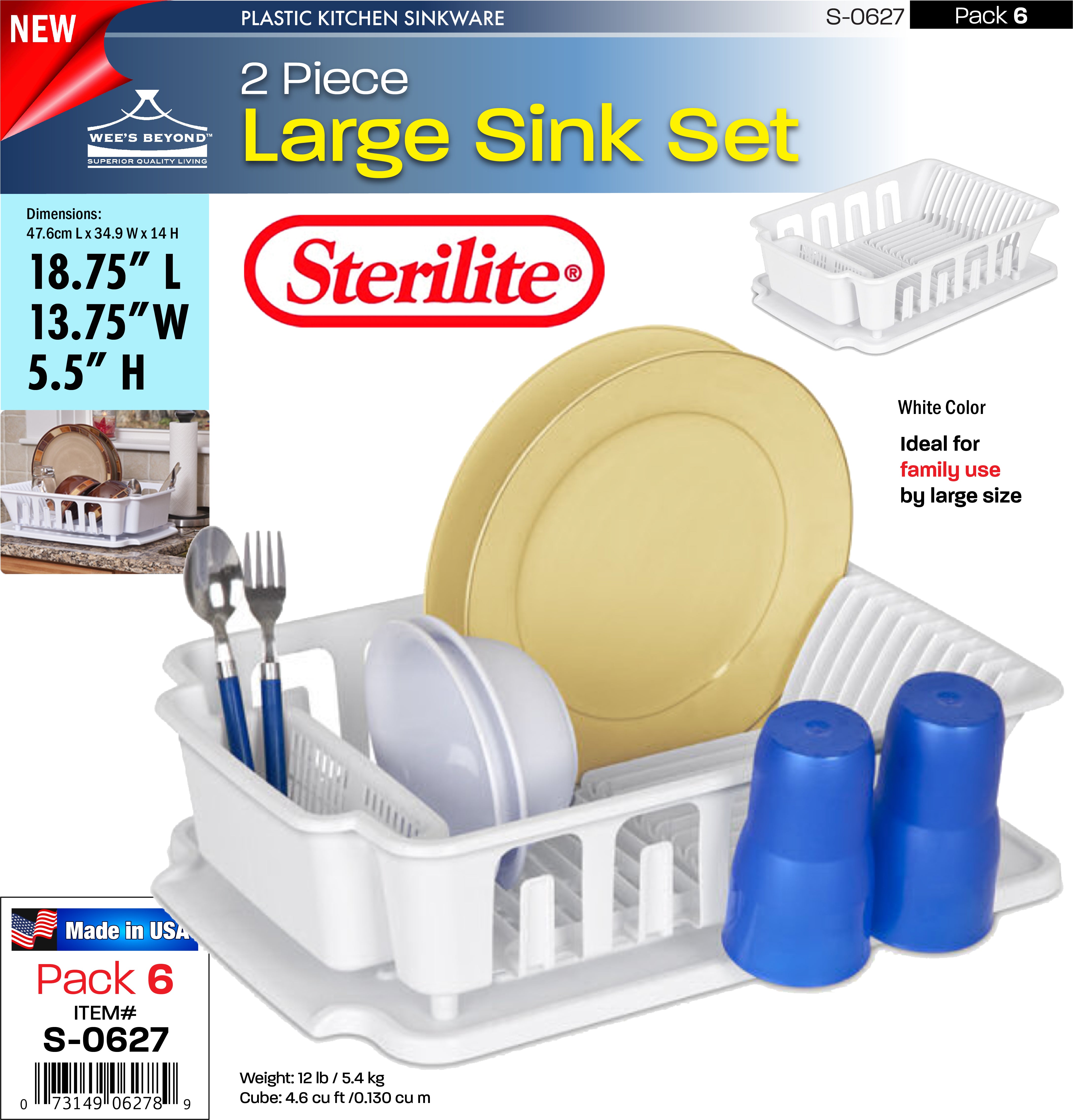 S-0627 Sterilite Plastic Large 2 Pcs Sink Set - White (case pack 6 pc –  WEE'S BEYOND WHOLESALE