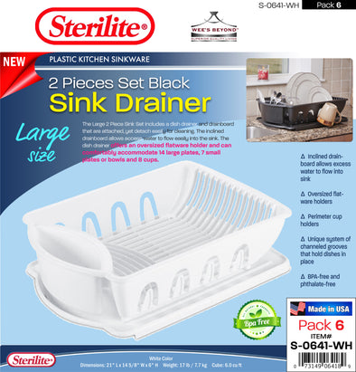 Sterilite Large Plastic Dish Drainer Rack 2 PC Sink Drainboard 0641 Black  2-Pack