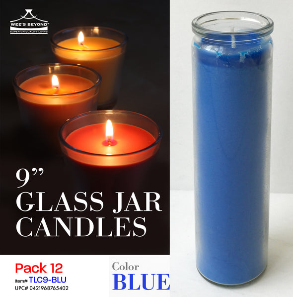 #TLC9-BLU 9" Glass Jar Candles- Blue (case pack 12 pcs)