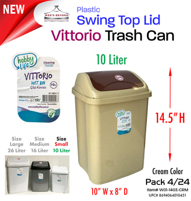 #W01-1403-CRM Vittorio Trash Can Small 10 Liter Cream (case pack 12 pcs/ case pack 24 pcs)