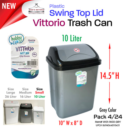 #W01-1403-GRY Vittorio Trash Can Small 10 Liter Grey (case pack 12 pcs/ case pack 24 pcs)