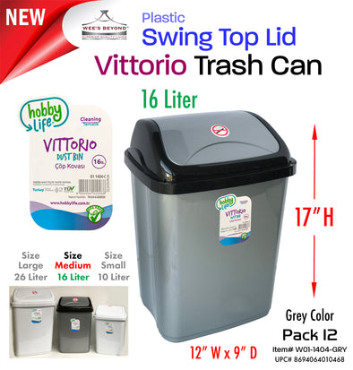 #W01-1404-GRY Vittorio Trash Can Medium 16 Liter Grey (case pack 12 pcs)