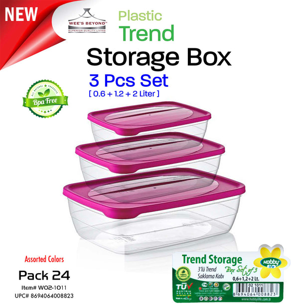 #W02-1011-CO Trend 3pc Storage Box Box Asst Color (case pack 24 pcs)