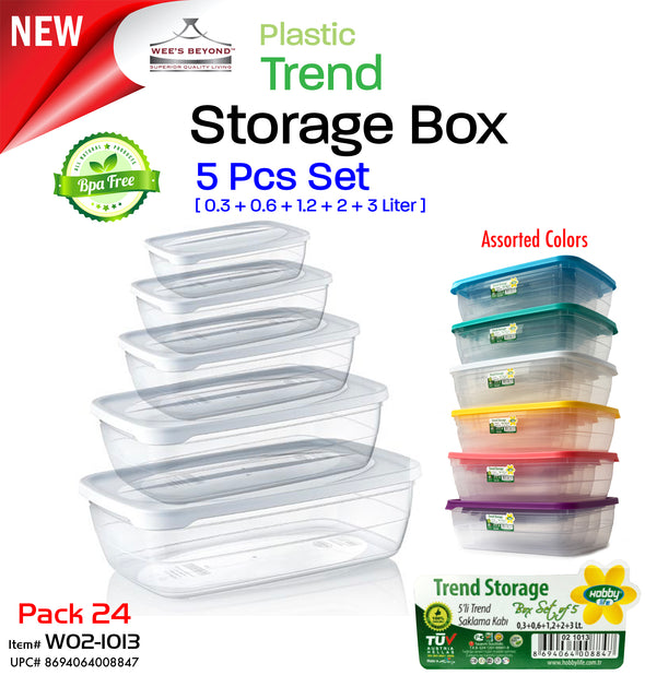 #W02-1013 Plastic Trend Storage Box 5pc Set (case pack 24 pcs)