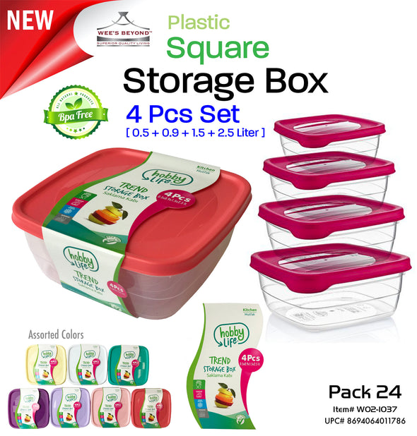 #W02-1037 Trend 4pc Square Storage Box Asst Color (case pack 24 pcs)
