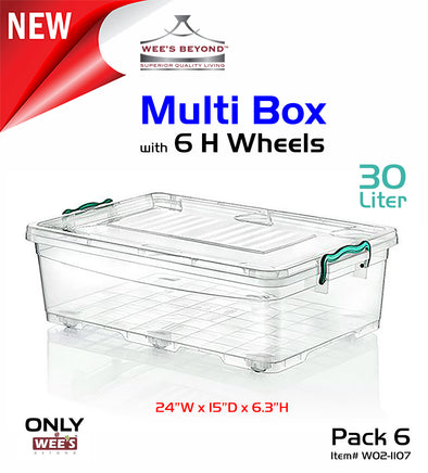 #W02-1107 Multi Rectangle 30 LT Storage Box w/6 H-wheel & Handle-lock (case pack 6 pcs)