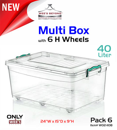 #W02-1108 Multi Rectangle 40 LT Storage Box w/6 H-wheel & Handle-lock (case pack 6 pcs)