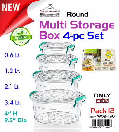 #W02-1150 Multi Rectangle Round Storage Box 4-pc Set (case pack 12 pcs)