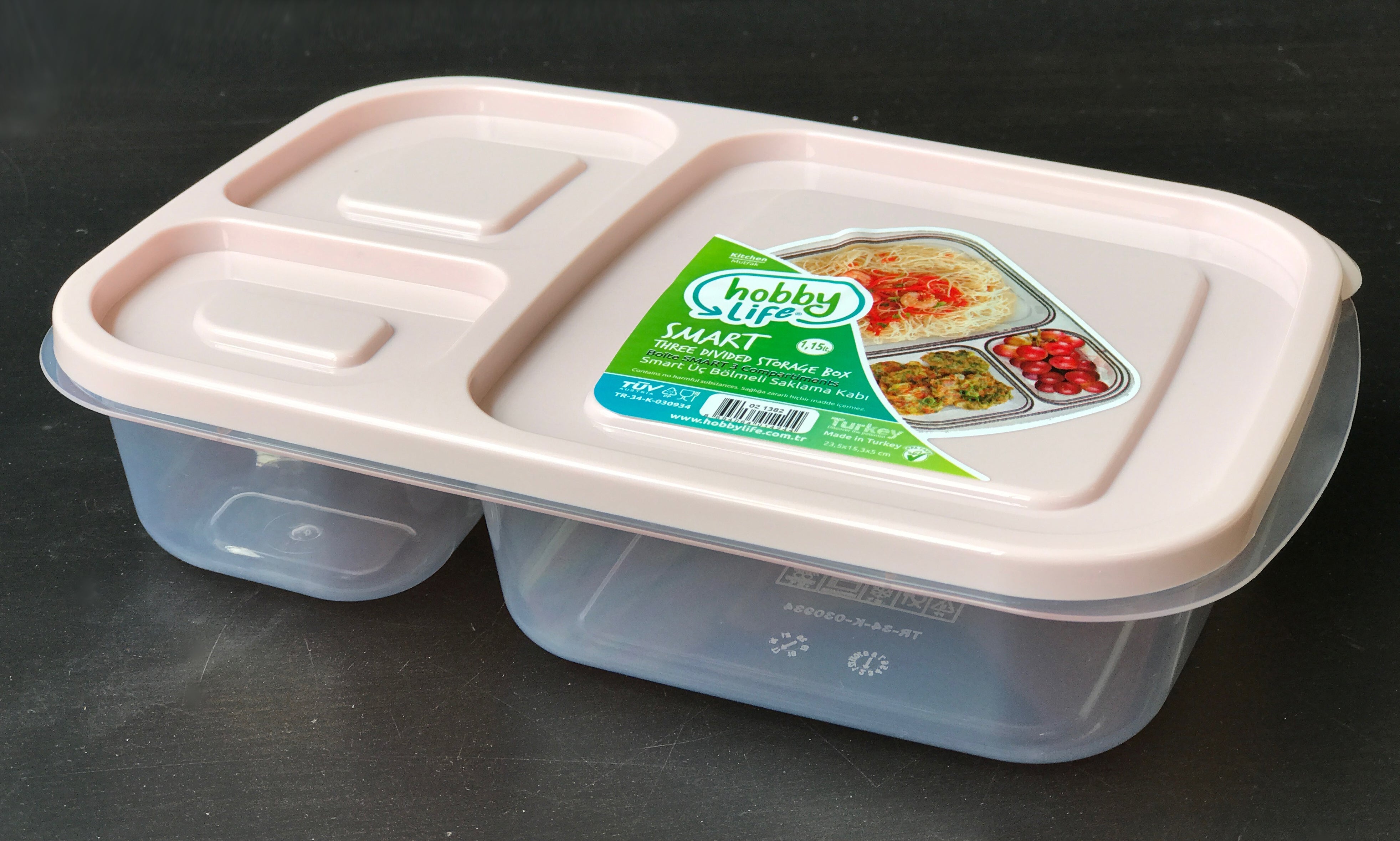 #W02-1383 Smart 3-Divided Food Storage Box 3 pcs Pack (case pack 12 pcs) 