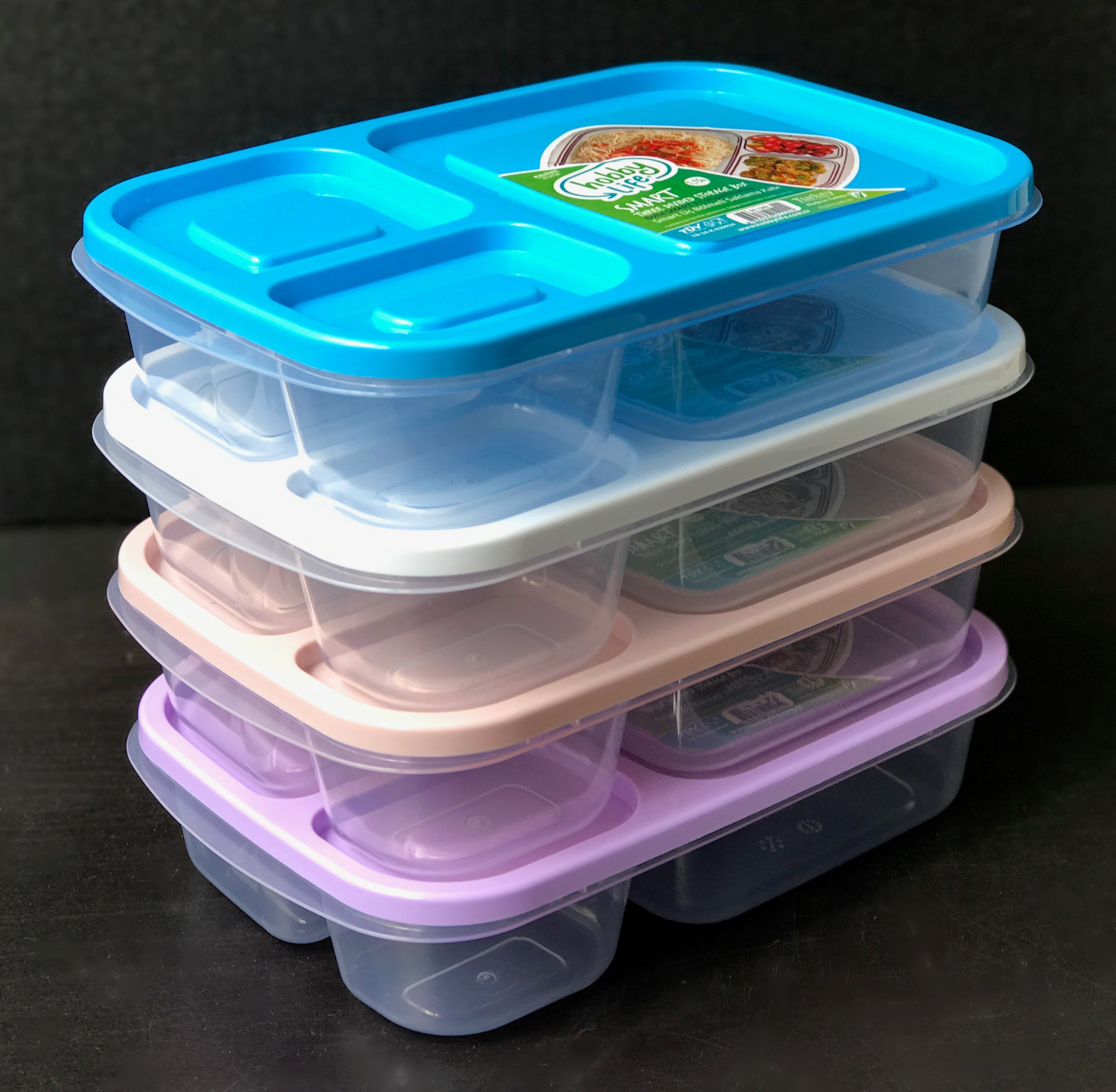 #W02-1383 Smart 3-Divided Food Storage Box 3 pcs Pack (case pack 12 pcs) 