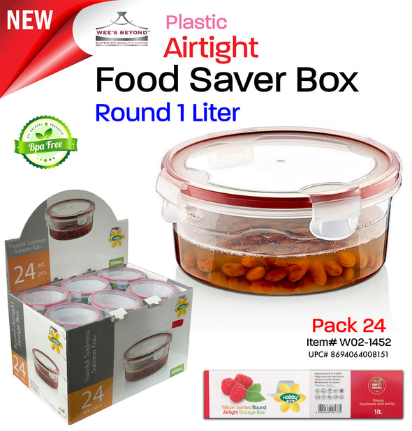 #W02-1452 Airtight Food Saver Round Box 1 LT - Display Pack (case pack 24 pcs)
