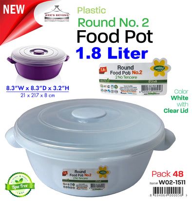 #W02-1511-CO Microwave Food Pot 1.5 LT Round No.2 (case pack 48 pcs)