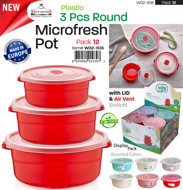 #W02-1516 Round Storage Microfresh Pot 3-pc Set (case pack 12 pcs)