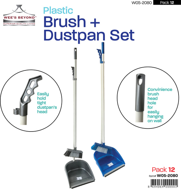 #W05-2080 Plastic Broom & Dustpan Set (case pack 12 pcs)