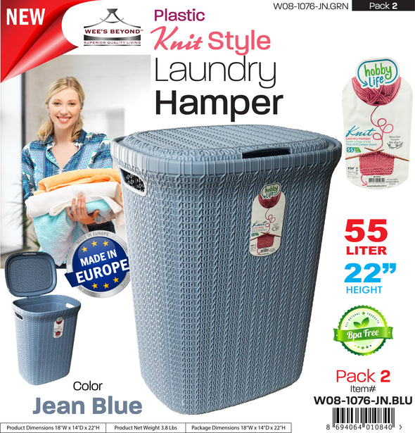 #W08-1076-JN.BLU Knit Style Laundry Hamper 55 Liters - Jean Blue (case pack 2 pcs)