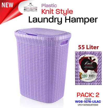 #W08-1076-LLC Knit Style Laundry Hamper 55 Liters - Lilac (case pack 2 pcs)