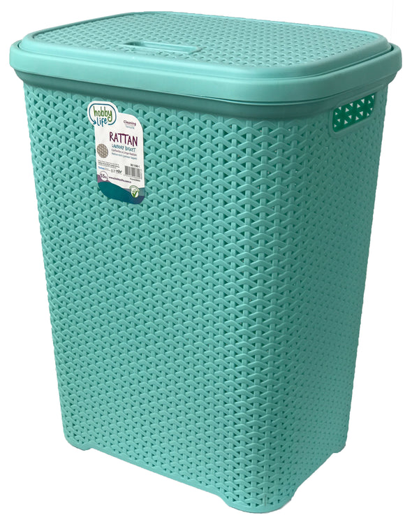 #W08-1106-PS.GRN Rattan Style Laundry Hamper 55 Liters - Pastel Green (case pack 2 pcs)
