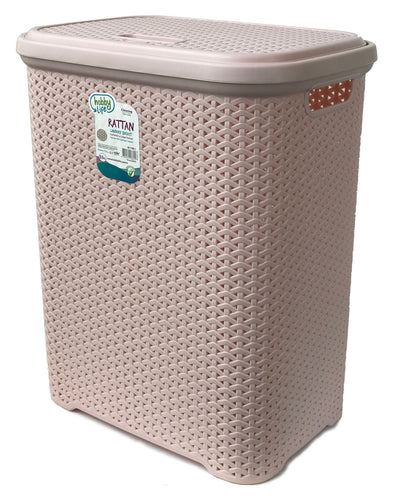 #W08-1106-PW.PNK Rattan Style Laundry Hamper 55 Liters - Powder Pink (case pack 2 pcs)