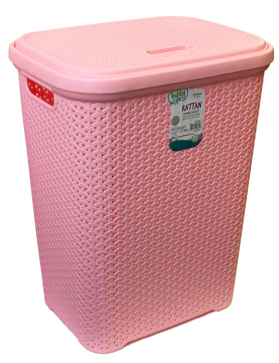 #W08-1106-PS.PNK Rattan Style Laundry Hamper 55 Liters - Pastel Pink (case pack 2 pcs)
