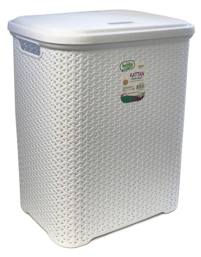 #W08-1106-WHT Rattan Style Laundry Hamper 55 Liters - White (case pack 2 pcs)