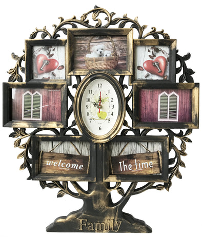 #W26509 Family Tree Collage Picture Frame w/clock - Asst Colors