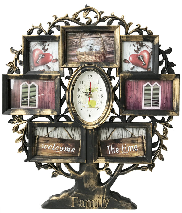 #W26509 Family Tree Collage Picture Frame w/clock - Asst Colors
