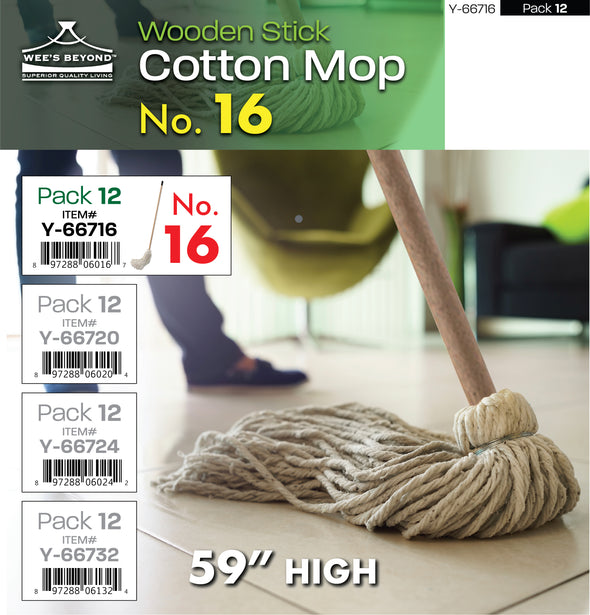 #Y-66716 Cotton Mop No.16 w/Wooden Stick 59"H (case pack 12 pcs)