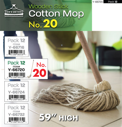 #Y-66720 Cotton Mop No.20 w/Wooden Stick 59"H (case pack 12 pcs)
